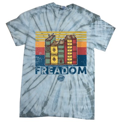 Womens Freadom I Read Banned Books Vintage Funny Bookworm Reader Tie-Dye T-Shirt