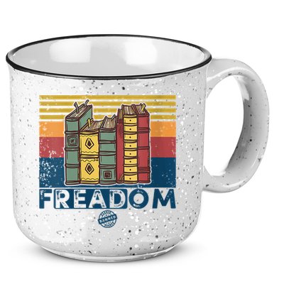 Womens Freadom I Read Banned Books Vintage Funny Bookworm Reader 15oz Campfire Ceramic Mug