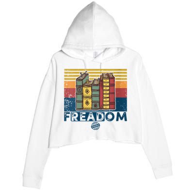 Womens Freadom I Read Banned Books Vintage Funny Bookworm Reader Crop Fleece Hoodie