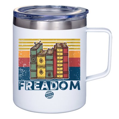 Womens Freadom I Read Banned Books Vintage Funny Bookworm Reader 12oz Stainless Steel Coffee Mug