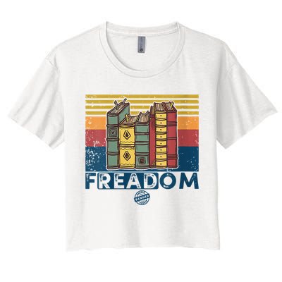 Womens Freadom I Read Banned Books Vintage Funny Bookworm Reader Crop Top