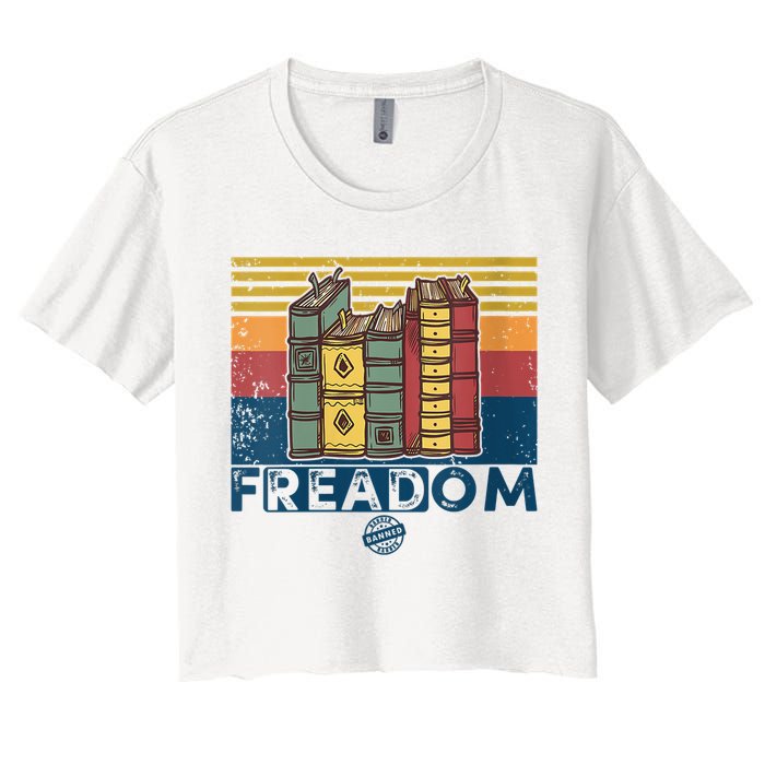 Womens Freadom I Read Banned Books Vintage Funny Bookworm Reader Crop Top