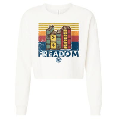 Womens Freadom I Read Banned Books Vintage Funny Bookworm Reader Cropped Pullover Crew