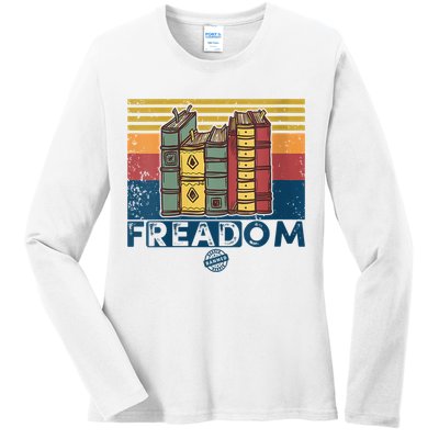 Womens Freadom I Read Banned Books Vintage Funny Bookworm Reader Ladies Long Sleeve Shirt