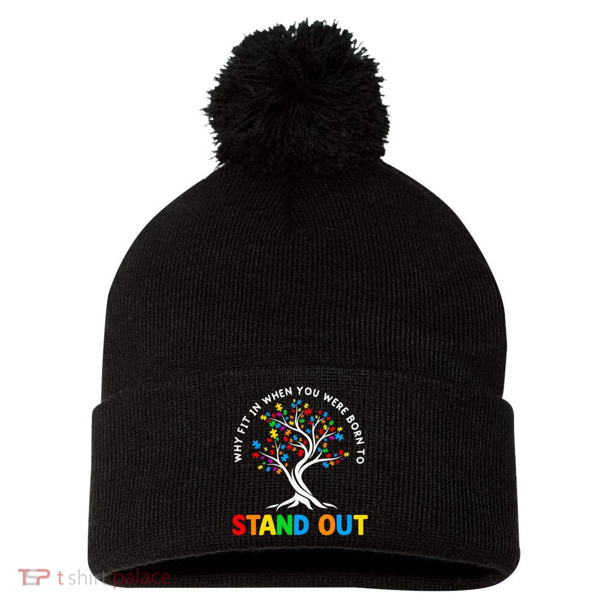 Why Fit In Autism Awareness Pom Pom 12in Knit Beanie