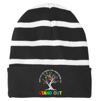 Why Fit In Autism Awareness Striped Beanie with Solid Band