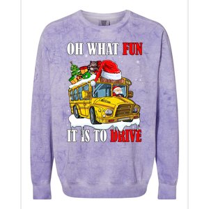 What Funny It Is To Drive Christmas Santa Driving School Bus Gift Colorblast Crewneck Sweatshirt