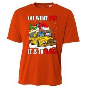 What Funny It Is To Drive Christmas Santa Driving School Bus Gift Cooling Performance Crew T-Shirt