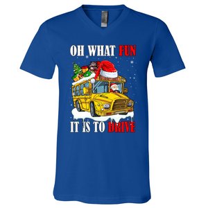 What Funny It Is To Drive Christmas Santa Driving School Bus Gift V-Neck T-Shirt