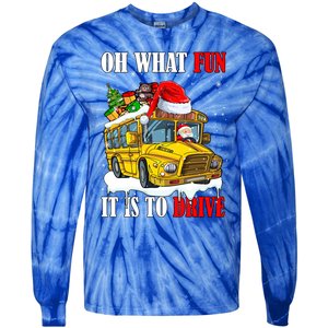 What Funny It Is To Drive Christmas Santa Driving School Bus Gift Tie-Dye Long Sleeve Shirt