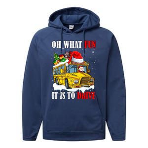 What Funny It Is To Drive Christmas Santa Driving School Bus Gift Performance Fleece Hoodie