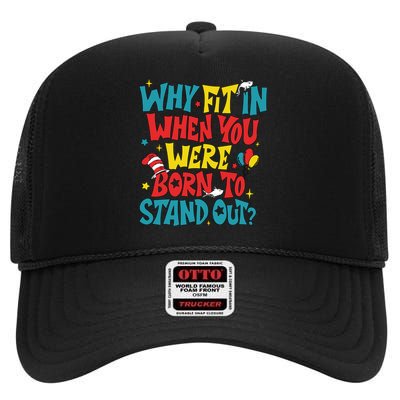 Why Fit In When You Were Born To Stand Out Autism Awareness High Crown Mesh Back Trucker Hat