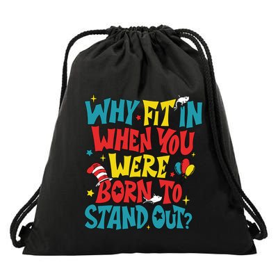 Why Fit In When You Were Born To Stand Out Autism Awareness Drawstring Bag