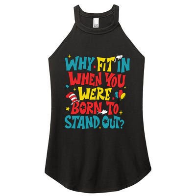 Why Fit In When You Were Born To Stand Out Autism Awareness Women's Perfect Tri Rocker Tank