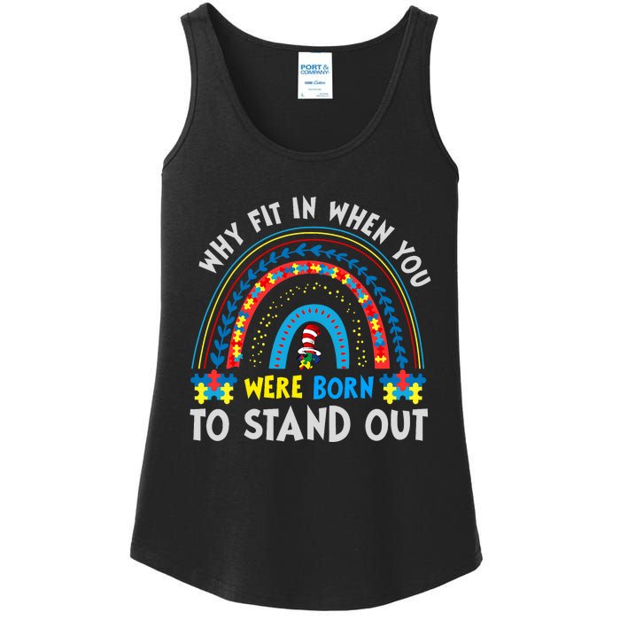 Why Fit In When You Were Born To Stand Out Autism Awareness Ladies Essential Tank