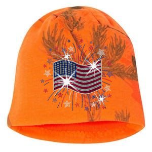 Wavy Flag Inside A Firework 4th Of July Bling Flag Usa Funny Kati - Camo Knit Beanie