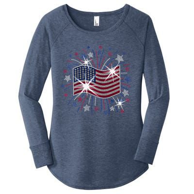 Wavy Flag Inside A Firework 4th Of July Bling Flag Usa Funny Women's Perfect Tri Tunic Long Sleeve Shirt