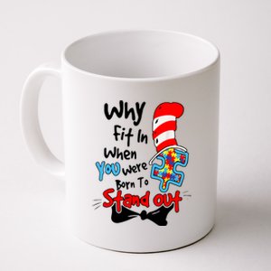 Why Fit In Autism Awareness Doctor Teacher Hat Cat Book Coffee Mug