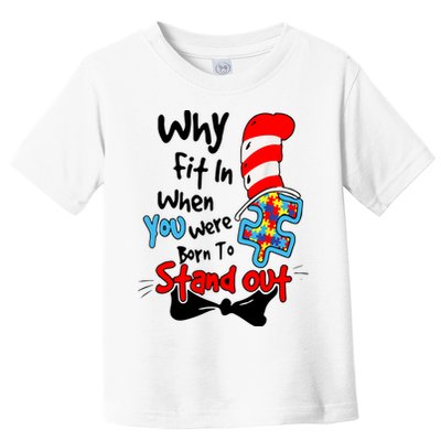 Why Fit In Autism Awareness Doctor Teacher Hat Cat Book Toddler T-Shirt