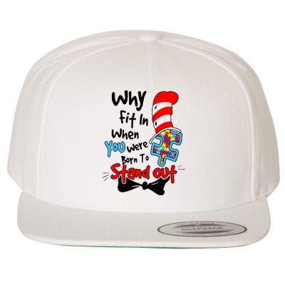 Why Fit In Autism Awareness Doctor Teacher Hat Cat Book Wool Snapback Cap