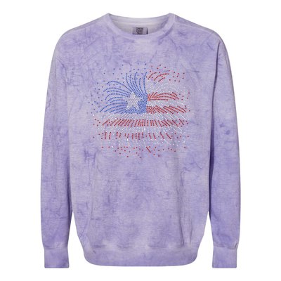 Wavy Flag Inside A Firework 4th Of July Bling Flag Usa Funny Colorblast Crewneck Sweatshirt