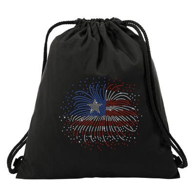 Wavy Flag Inside A Firework 4th Of July Bling Flag Usa Funny Drawstring Bag