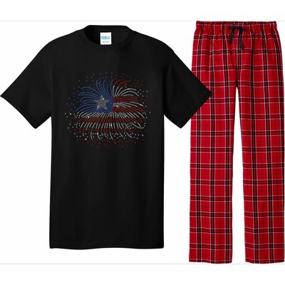 Wavy Flag Inside A Firework 4th Of July Bling Flag Usa Funny Pajama Set