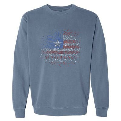 Wavy Flag Inside A Firework 4th Of July Bling Flag Usa Funny Garment-Dyed Sweatshirt