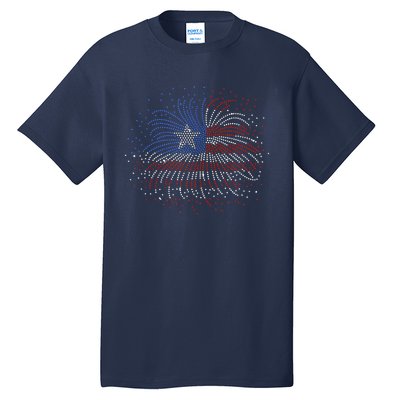 Wavy Flag Inside A Firework 4th Of July Bling Flag Usa Funny Tall T-Shirt