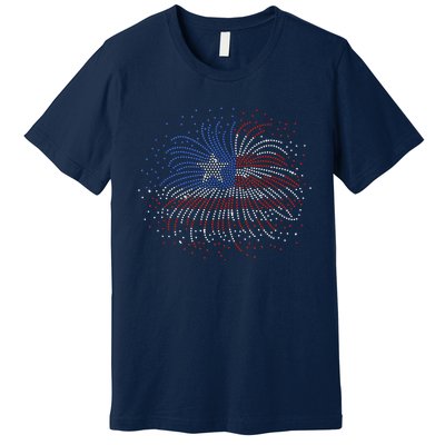 Wavy Flag Inside A Firework 4th Of July Bling Flag Usa Funny Premium T-Shirt