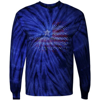 Wavy Flag Inside A Firework 4th Of July Bling Flag Usa Funny Tie-Dye Long Sleeve Shirt