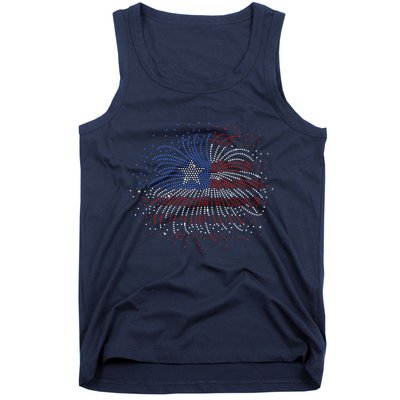 Wavy Flag Inside A Firework 4th Of July Bling Flag Usa Funny Tank Top