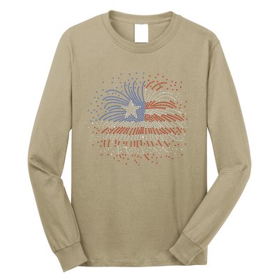 Wavy Flag Inside A Firework 4th Of July Bling Flag Usa Funny Long Sleeve Shirt