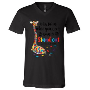 Why Fit In When You Were Born To Stand Out Giraffe Autism V-Neck T-Shirt