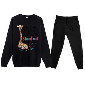 Why Fit In When You Were Born To Stand Out Giraffe Autism Premium Crewneck Sweatsuit Set