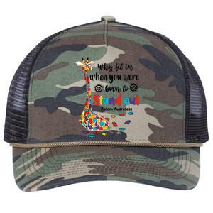 Why Fit In When You Were Born To Stand Out Giraffe Autism Retro Rope Trucker Hat Cap