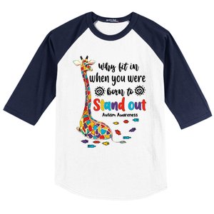 Why Fit In When You Were Born To Stand Out Giraffe Autism Baseball Sleeve Shirt