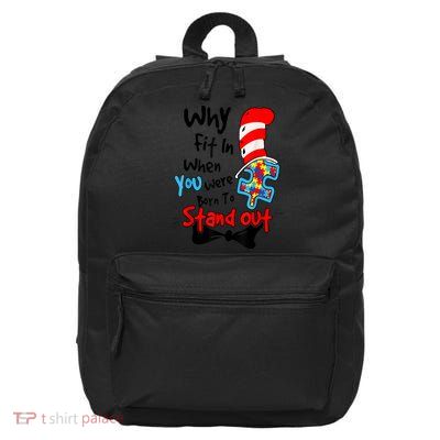 Why Fit In Autism Awareness Doctor Teacher Hat Cat Book 16 in Basic Backpack