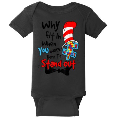 Why Fit In Autism Awareness Doctor Teacher Hat Cat Book Baby Bodysuit