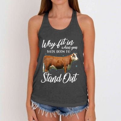 Why Fit In When You Were Born To Stand Out Hereford Cattle Women's Knotted Racerback Tank