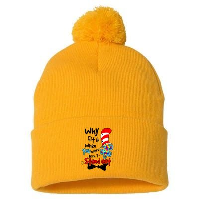 Why Fit In Autism Awareness Doctor Teacher Cat In Hat Book Pom Pom 12in Knit Beanie
