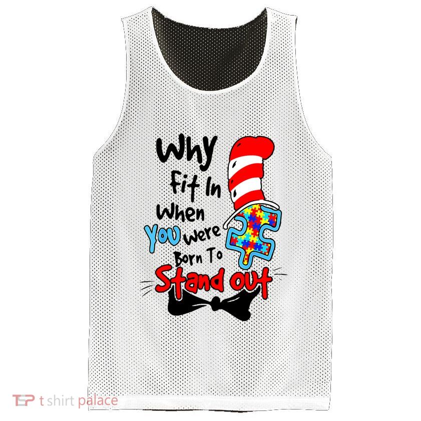 Why Fit In Autism Awareness Doctor Teacher Cat In Hat Book Mesh Reversible Basketball Jersey Tank