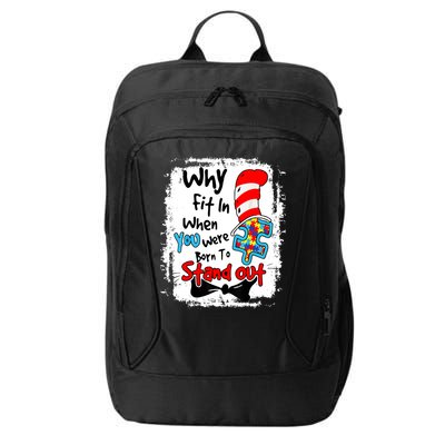 Why Fit In Autism Awareness Doctor Teacher Cat In Hat Book Design City Backpack