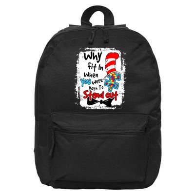Why Fit In Autism Awareness Doctor Teacher Cat In Hat Book Design 16 in Basic Backpack