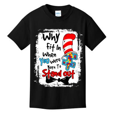 Why Fit In Autism Awareness Doctor Teacher Cat In Hat Book Design Kids T-Shirt