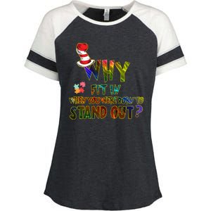 Why Fit In When You Were Born To Stand Out Autism Awareness Enza Ladies Jersey Colorblock Tee