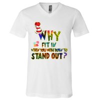 Why Fit In When You Were Born To Stand Out Autism Awareness V-Neck T-Shirt