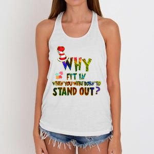 Why Fit In When You Were Born To Stand Out Autism Awareness Women's Knotted Racerback Tank