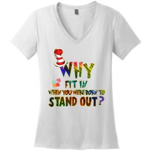 Why Fit In When You Were Born To Stand Out Autism Awareness Women's V-Neck T-Shirt