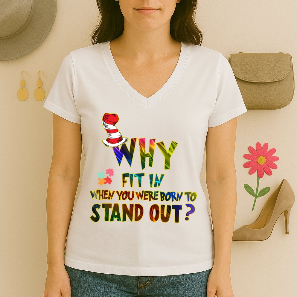 Why Fit In When You Were Born To Stand Out Autism Awareness Women's V-Neck T-Shirt